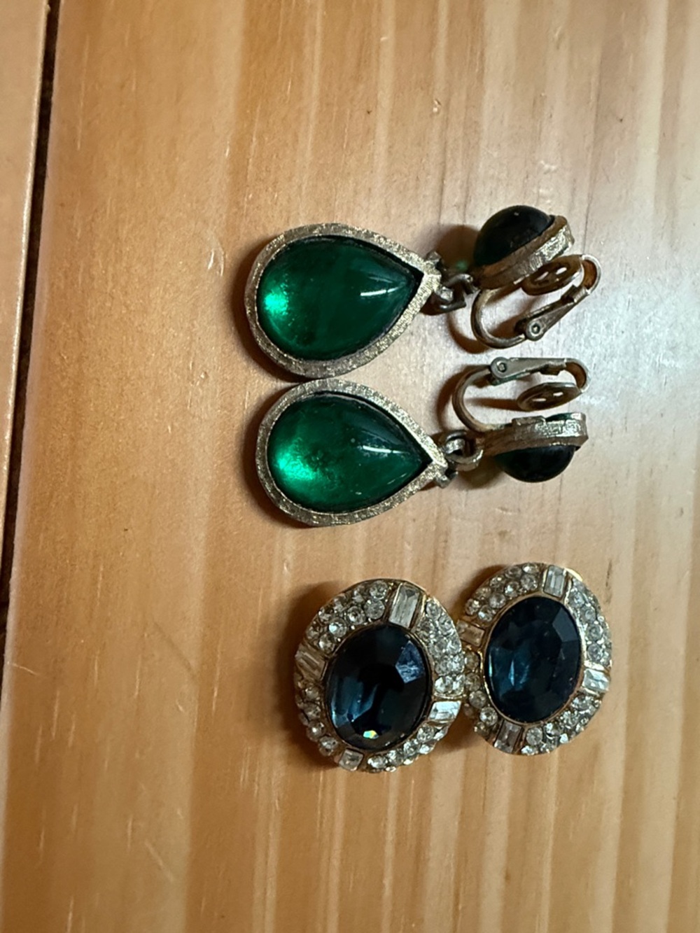 Vintage Green and blue Clip-On Earring set